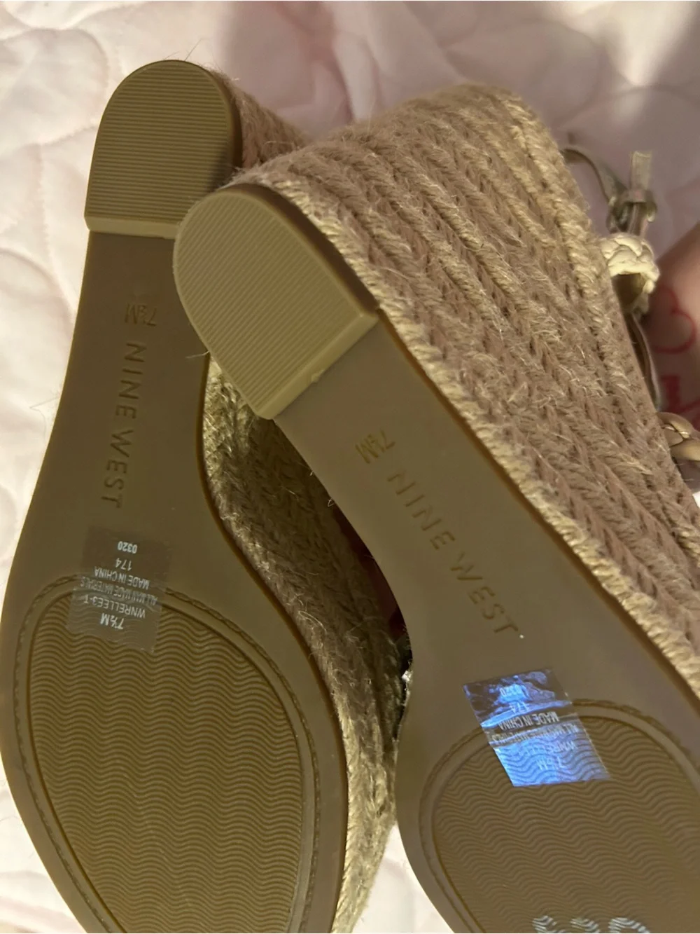 Nine West Gold and Tan Braided Wedge Sandals